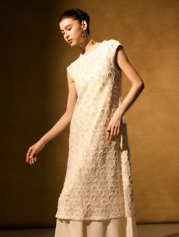 HECO Chinese style two pieces embroidered mesh spliced long dress - MAGIC.