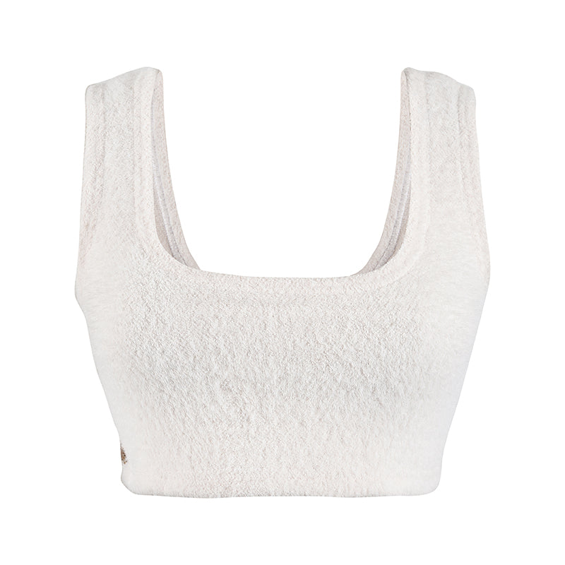 Le Palais Vintage Luxury White Fur Hand bag Plush Vest High Waist Wide-leg Pants Suit-Sonia