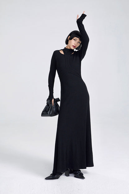 TINYIN slim swing maxi knit dress with cut-out stitching -KOKO