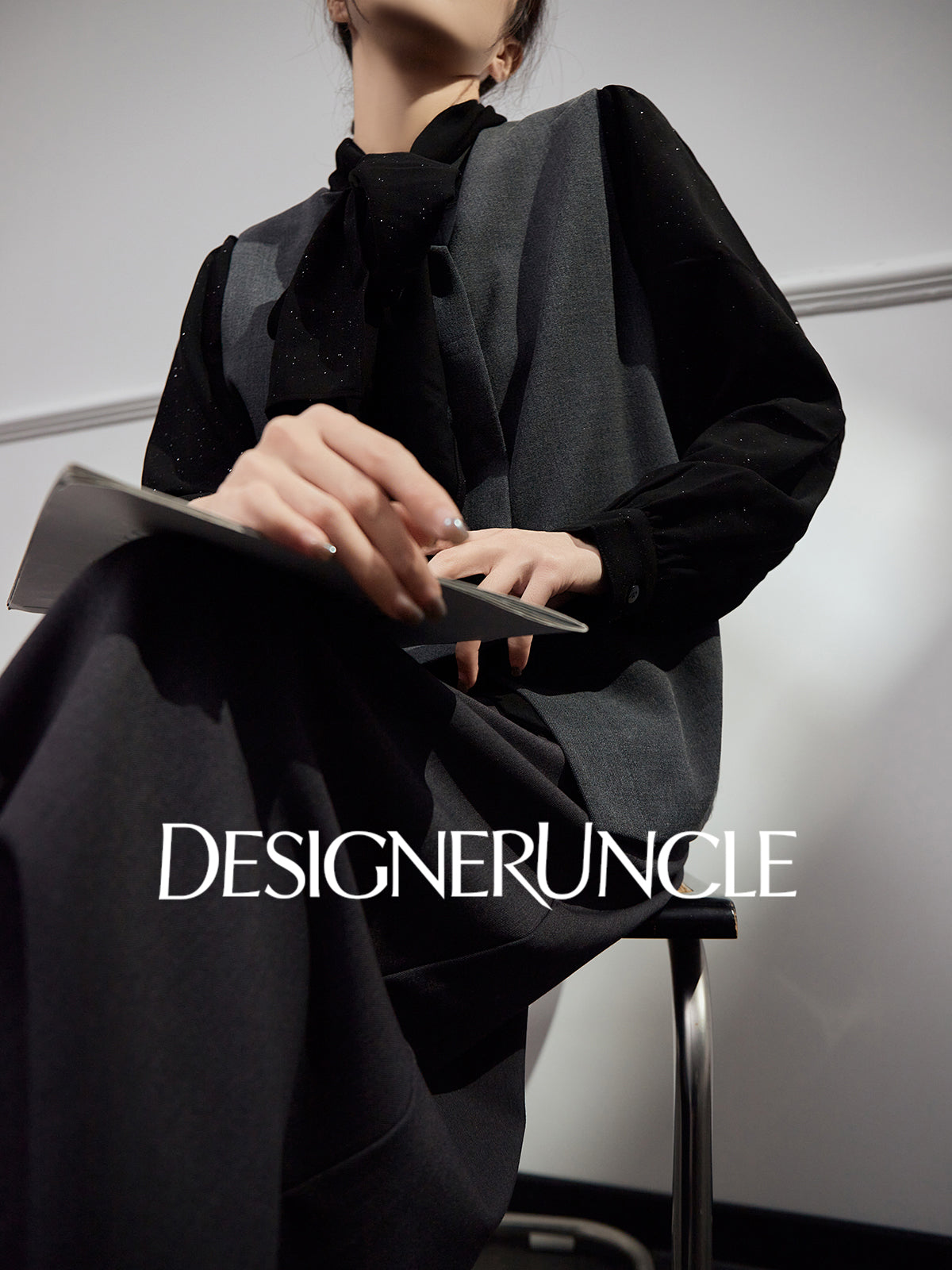 DGU "Yanying" black suit new textured professional commuting two-piece set - MATE.