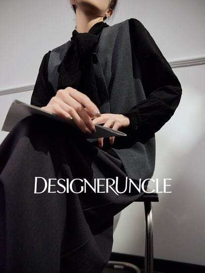 DGU "Yanying" black suit new textured professional commuting two-piece set - MATE.