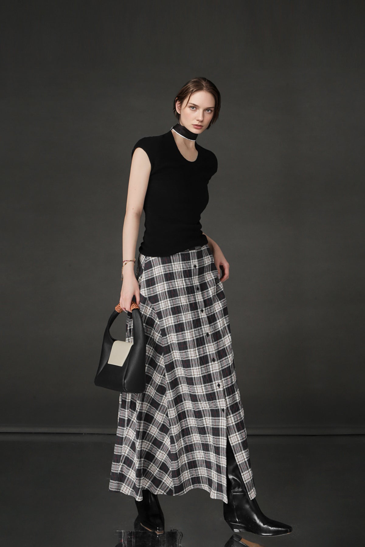 PIAOIN British Style Pattern Design A-Line Women's Fashionable Pleated Skirt -CHARLOTTE