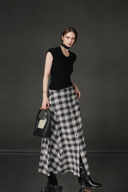 PIAOIN British Style Pattern Design A-Line Women's Fashionable Pleated Skirt -CHARLOTTE