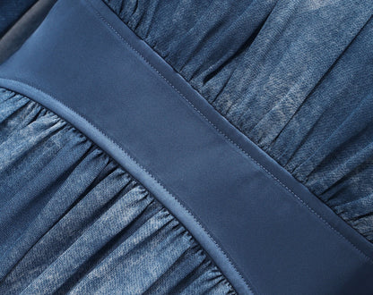 WANGXO | Double-Sided Messy Linen Hand-Spliced Satin Waist Hem Dress - NÍLA.