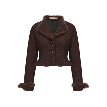 Le Palais Vintage Brown Mink Slim Jacket, Fishbone Skirt-LEE.