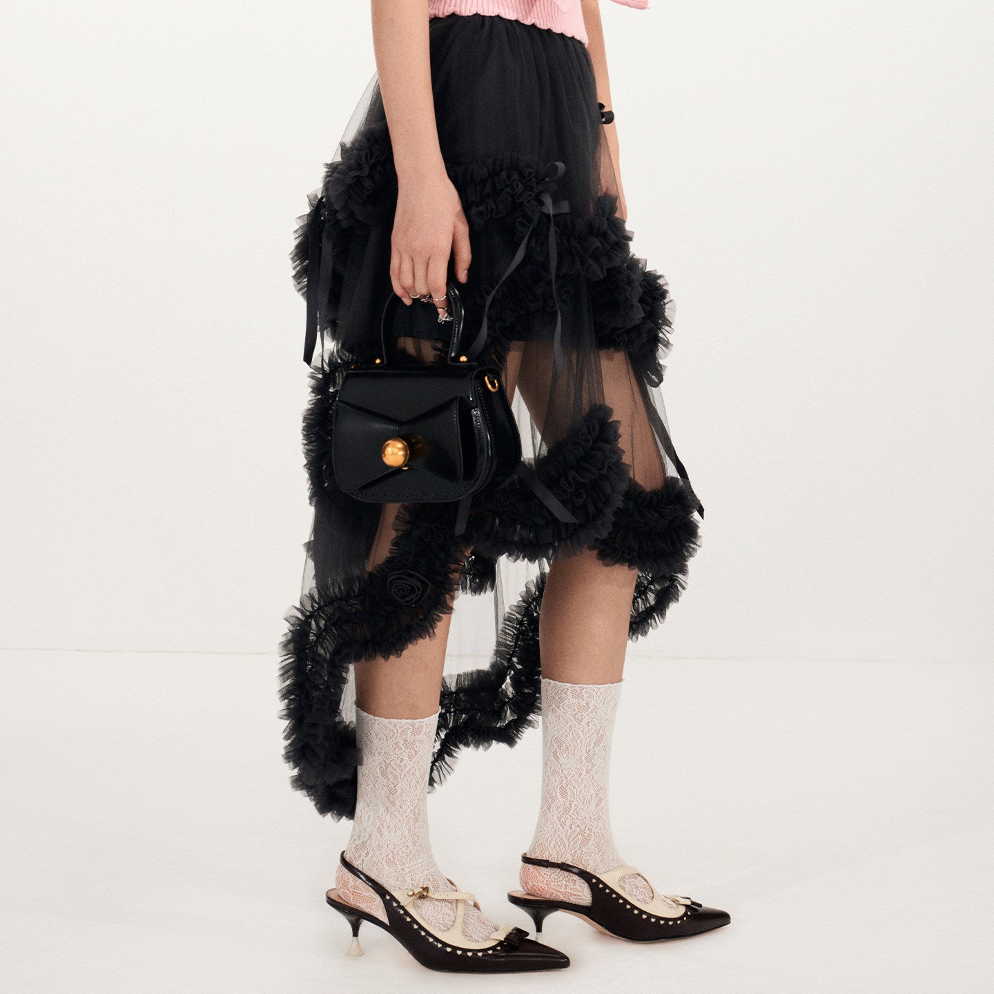 FAME Black Bow Lace Layered Mesh Cake Skirt - ARIANNA.