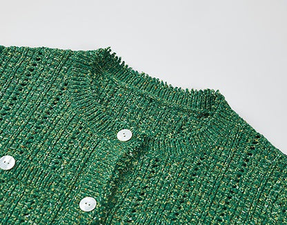 COMME MOI Lv Yan designer spring hollow small fragrance knitted cardigan jacket - IRIS.