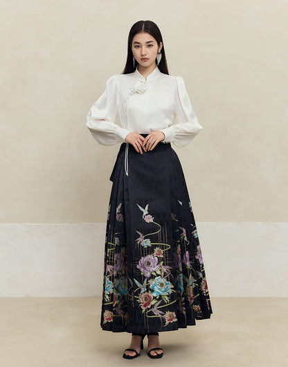 HECO 100% polyester Yarn-Dyed Hanfu Horse Face red black Skirt Woman - proud.