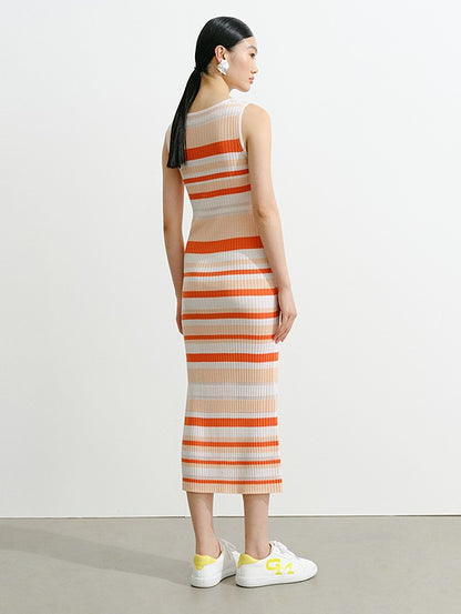 COMME MOI  summer colorful striped skinny wool knit dress - HARPER.