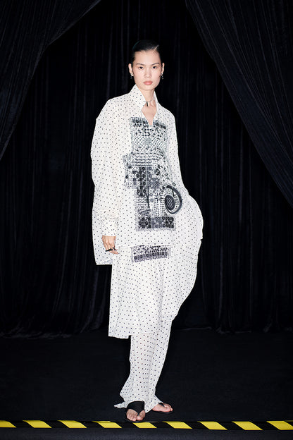 M essential Mackay designer Fubo tulle printed pavé embroidery stand-up collar shirt - LOVE.