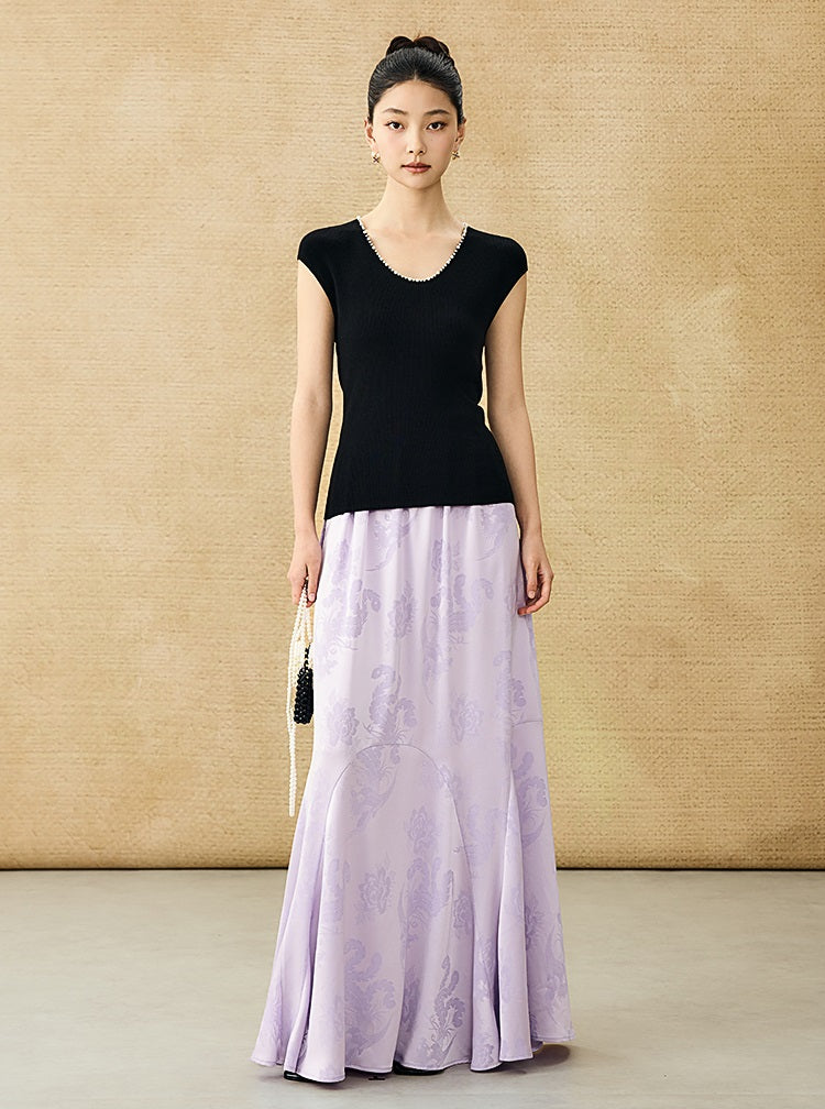 HECO Chinese style U-neck nail bead shoulder wrap small fly sleeve top - ROSE.