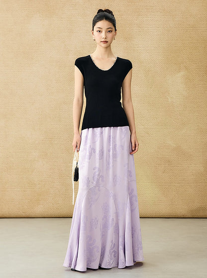 HECO Chinese style U-neck nail bead shoulder wrap small fly sleeve top - ROSE.