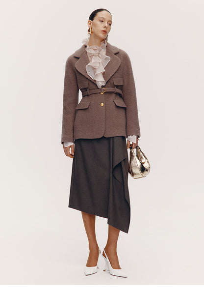 ATELIER MISS LU [Fiddler Poet] Irregular Vertical Sheep Wool Blend Skirt -  GLORY.