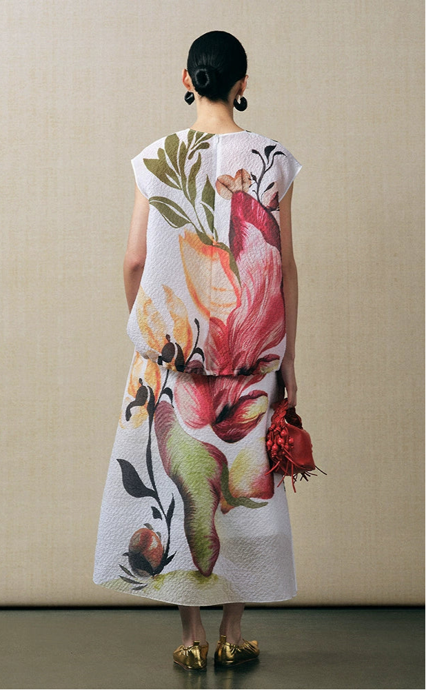 ZHUCHONGYUN mulberry silk V-neck sleeveless printed top and skirt outfit set-BRAUS.