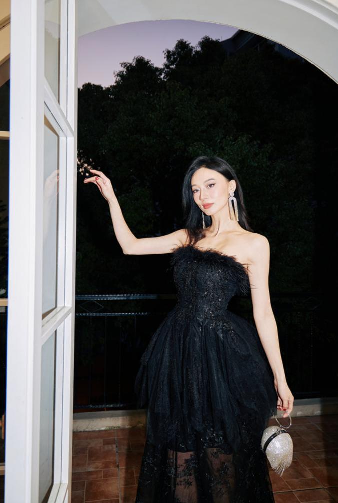 DOLLY Elegant Sleeveless Feather Tube Top Embroidery Long Tutu Dinner Dress-KYLIE