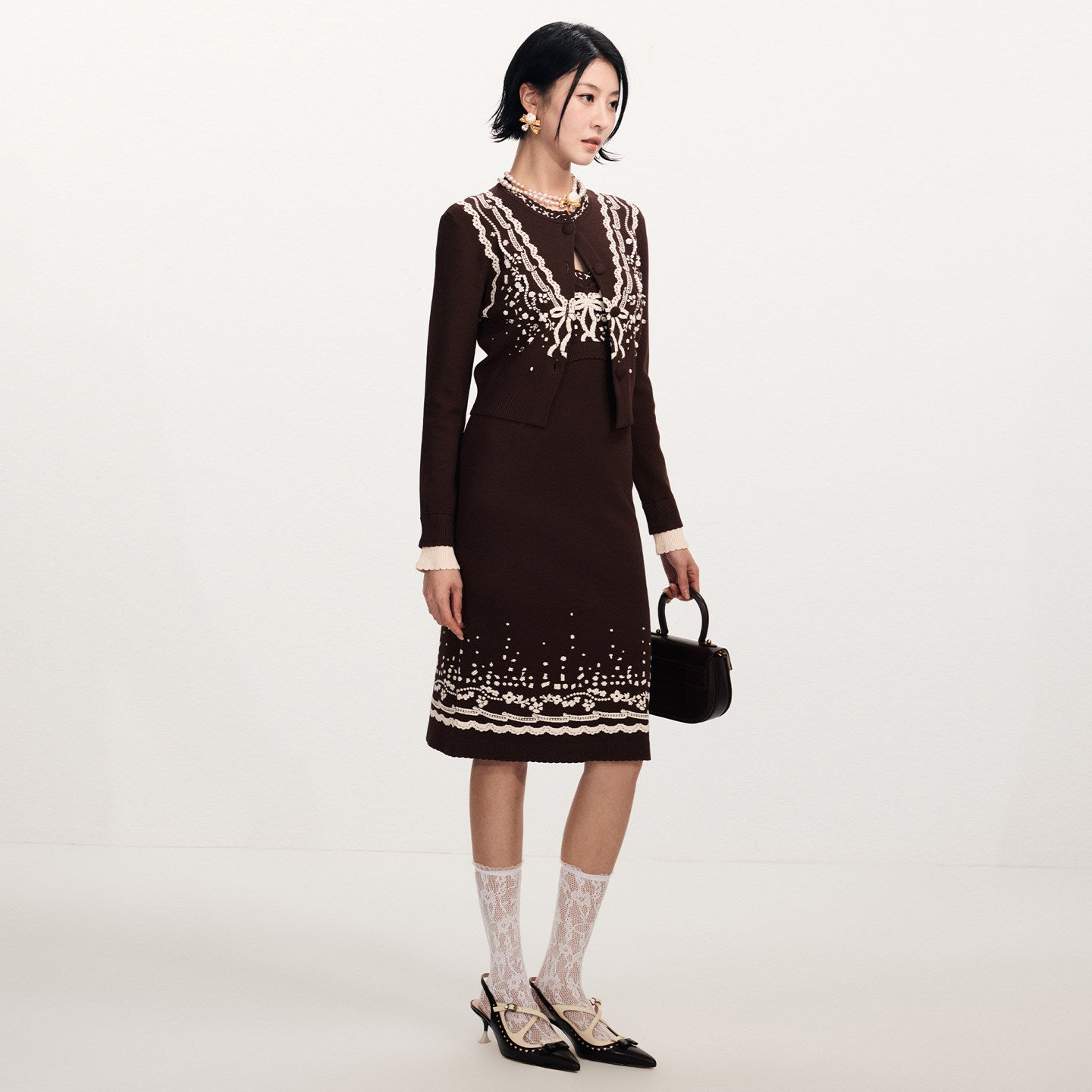 FAME double-layer suspender three-dimensional jacquard knitted slim slip dress - BRIAN.