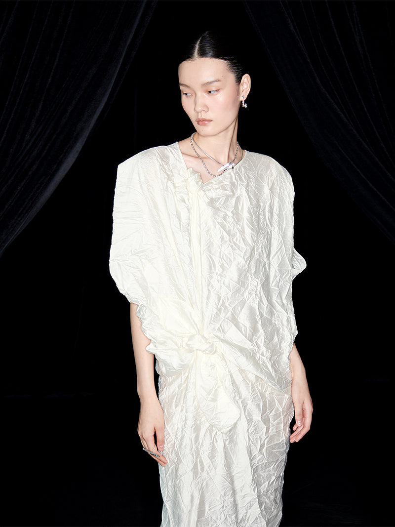 M essential Mackay designer Comfort pressed pleated irregular cut dress - calc.