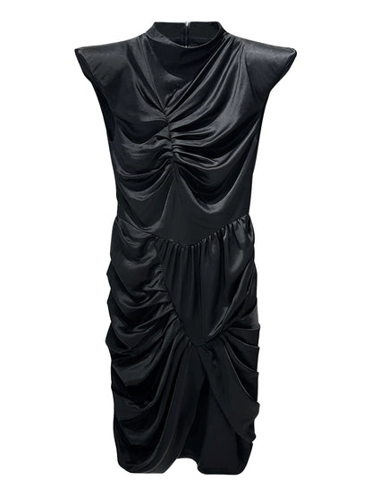 ANNAKIK black acetic multi-pleated three-dimensional flying sleeve dress-SHIGAKI