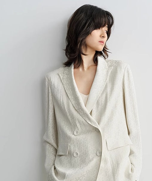 COMME MOI summer white jacquard straight suit jacket - RUBY.