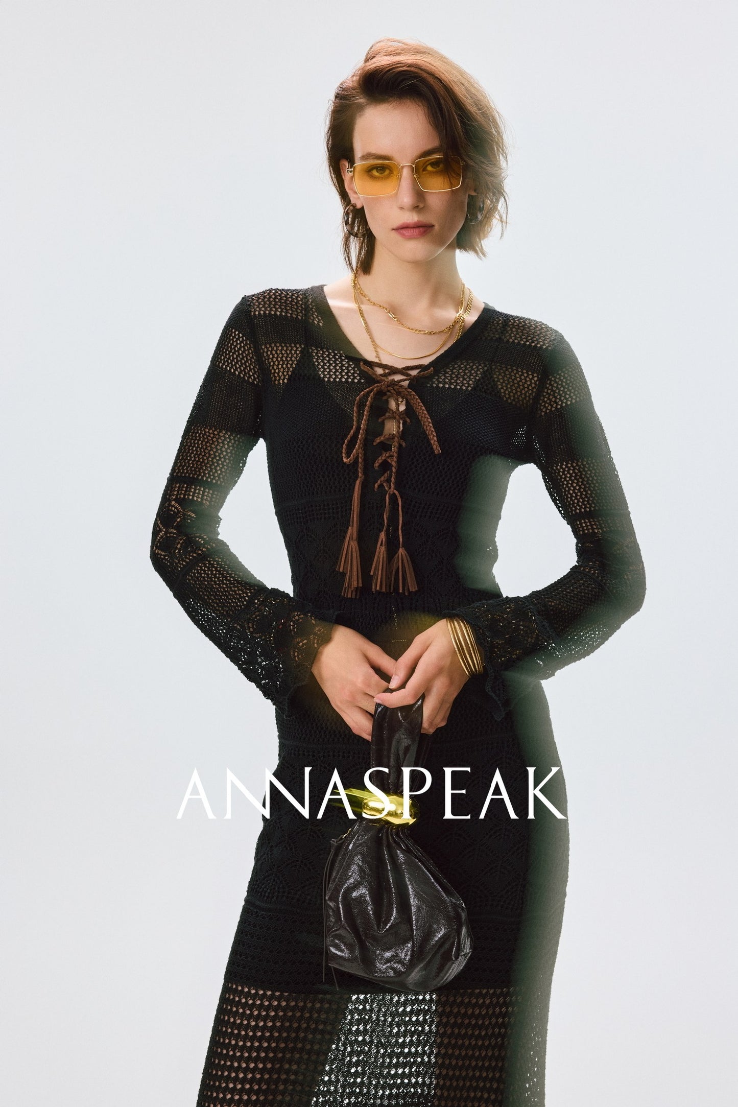 ANNASPEAK Fringe Lace-up Slim Knit Dress- CHACHA.