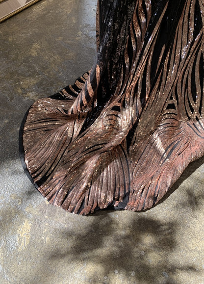 DOLLY High End Black Gold Chest Wrap Long Sleeve Off Shoulder Long Banquet Dress-KANTE