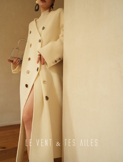 LE VENT&TES AILES Luxury winter camel hair tweed scarf jacket coat-ROSA.