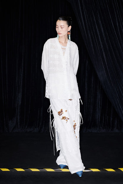 M essential Mackay designer Zen One Linen layered lace-up top - ANTSY.