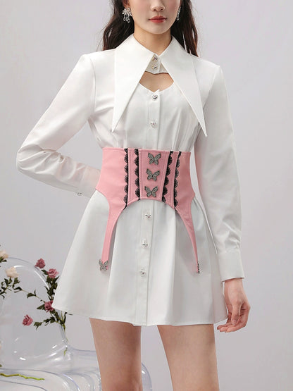 CHECOCRE Chic Temperament Sexy Cutout Butterfly Waist Seal White Shirt Dress - INTENT