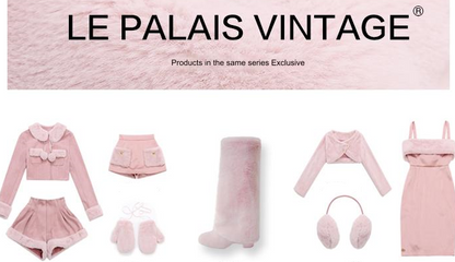 Le Palais Vintage Luxury Pink Fur Gloves + Fur Ear Muff- YASMINE.