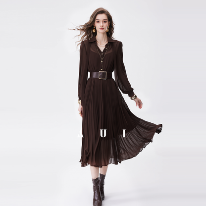 AUI Black Professional Temperament Chiffon Shirt Puff Sleeve Slim Polo Dress - Ha-rin.