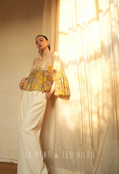 LE VENT&TES AILES Artistic 100% Silk  floral Printed Dress - NINA