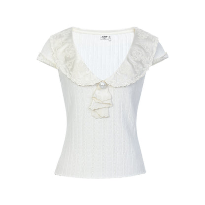 FAME Satin Embroidery Short Sleeve Top - ADRIAN