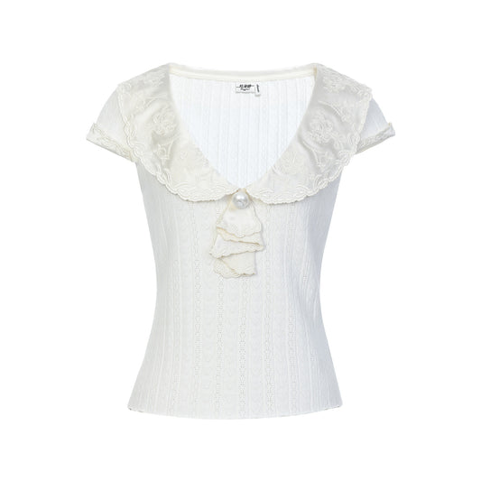 FAME Satin Embroidery Short Sleeve Top - ADRIAN