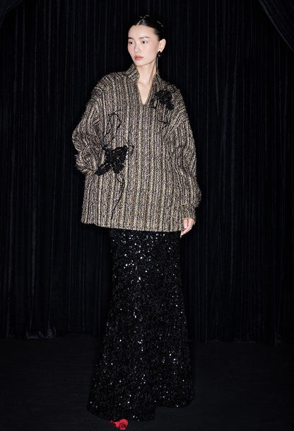 M essential Mackay designer Chanson  Wrought Iron Orchid Feather Beaded Top - growth.