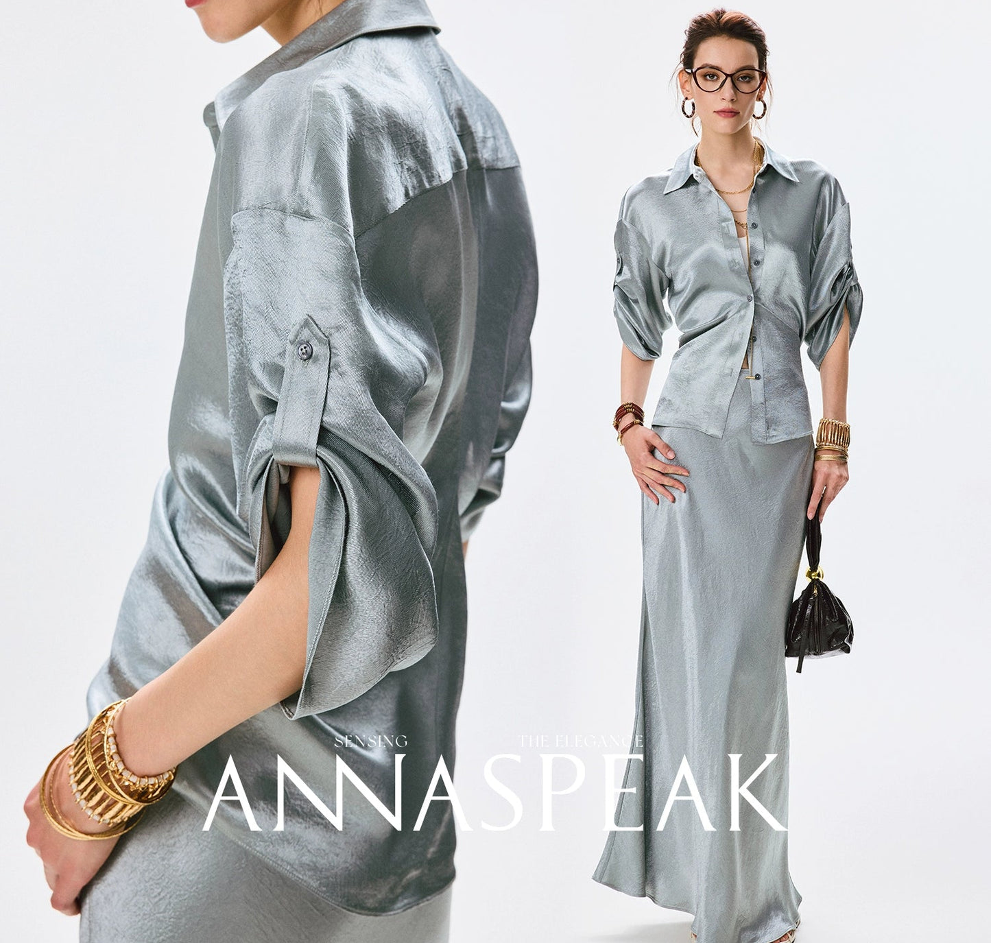 ANNASPEAK cut slightly wrinkled NAIA acetic acid slimming top mermaid skirt-NANA.