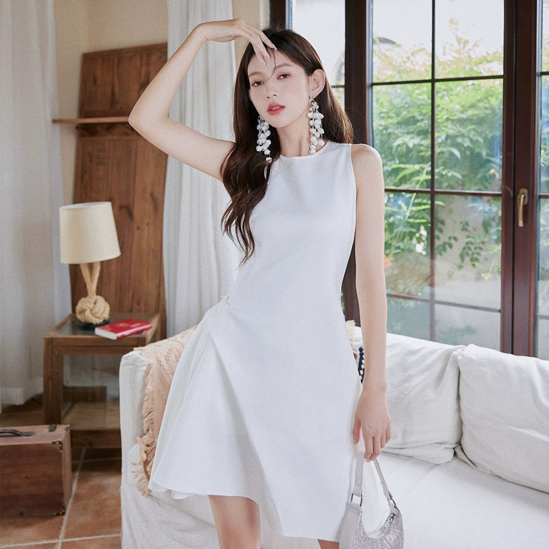 DOLLY Elegant Retro Style Crew Neck Sleeveless Slim Fit High Waist Dinner Dress-KIRSTEN