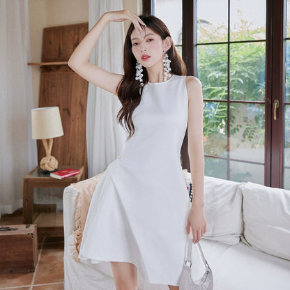 DOLLY Elegant Retro Style Crew Neck Sleeveless Slim Fit High Waist Dinner Dress-KIRSTEN