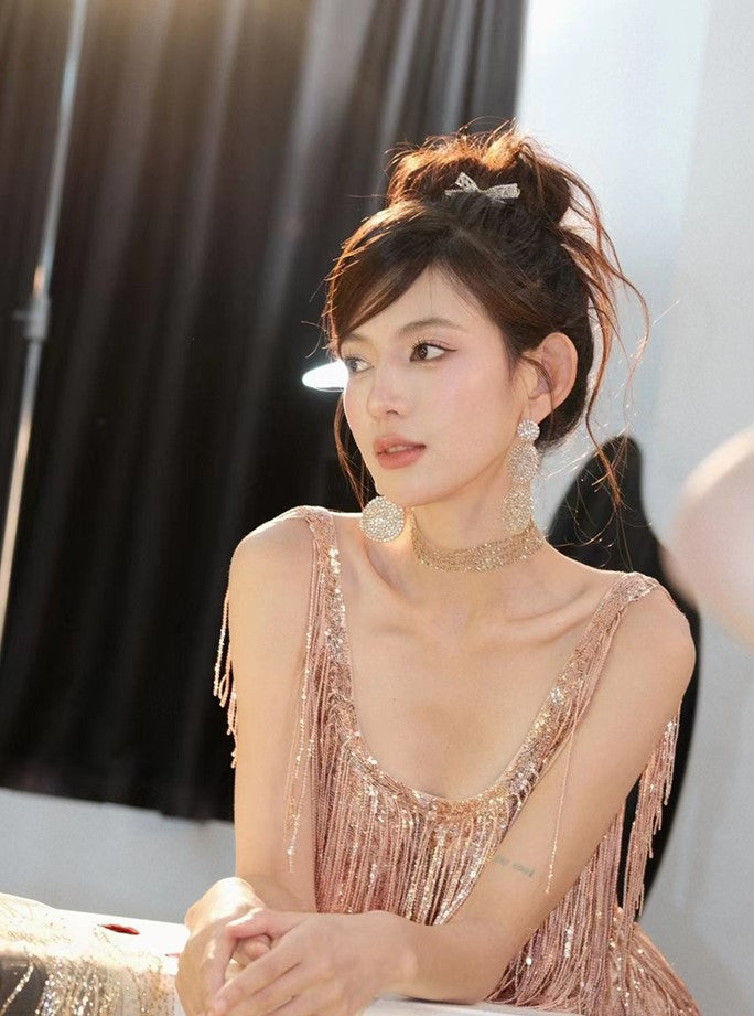 DOLLY Luxury U-Neck Star Light Tassel Sleeveless Backless Short Party Dress-PHEOBE