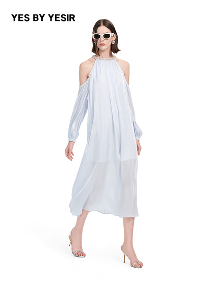 YES BY YESIR | Ye Qians Off-Shoulder Streamer Gauze Skirt with Luxury Diamond-LUCINDA.