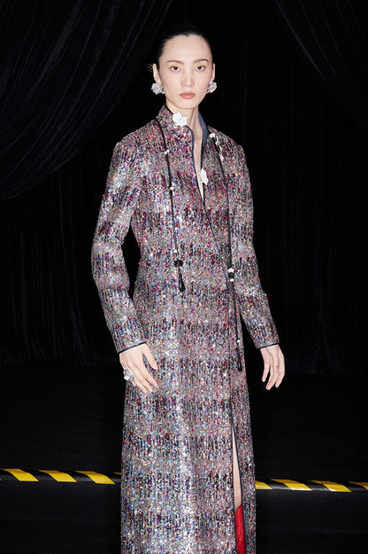 M essential Mackay designer Radiant Night Embroidered Slim Side Dress - TRIBE.