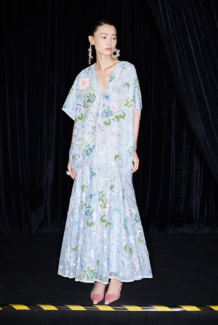 M essential Mackay designer Jiyi embroidery silk hand-dyed embroidery mermaid dress- YINKA.