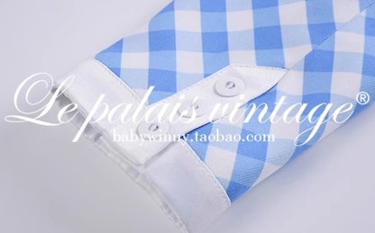 Le Palais  Blue Plaid Small Fragrance Thin Short Coat + Short Skirt- Yuno