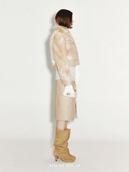ATELIER MISS LU Vintage Pocket Stitching Faux Fur Short Jacket - BLOOM.