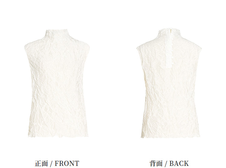 ZHUCHONGYUN white sleeveless turtleneck light and wrinkled top--MEIKO.