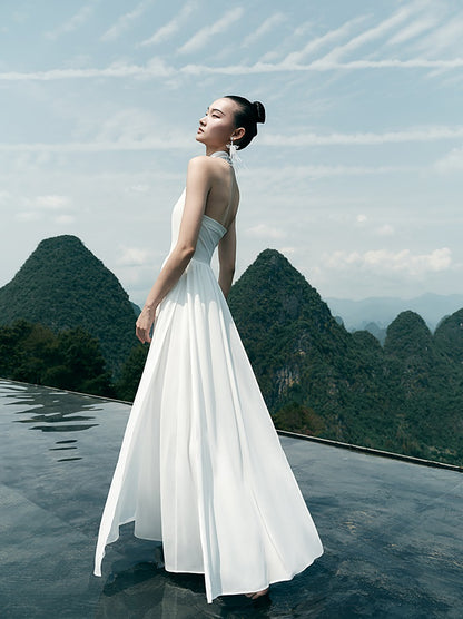 HECO Chinese Style Spell Receiving Waist Sleveless Dress - SIMMER.