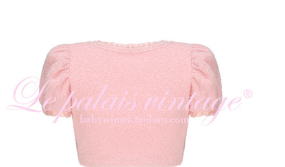 Le Palais Vintage Pink Plush Crop Top + Hip Skirt Set