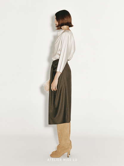 ATELIER MISS LU Drape-Neck Worsted Wool Top - AILEEN