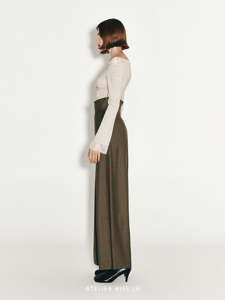 ATELIER MISS LU Cotton Wool Wide-leg Pants - PEPPER