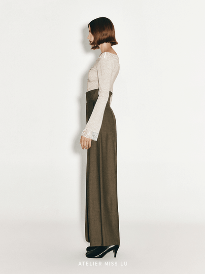 ATELIER MISS LU Cotton Wool Wide-leg Pants - PEPPER