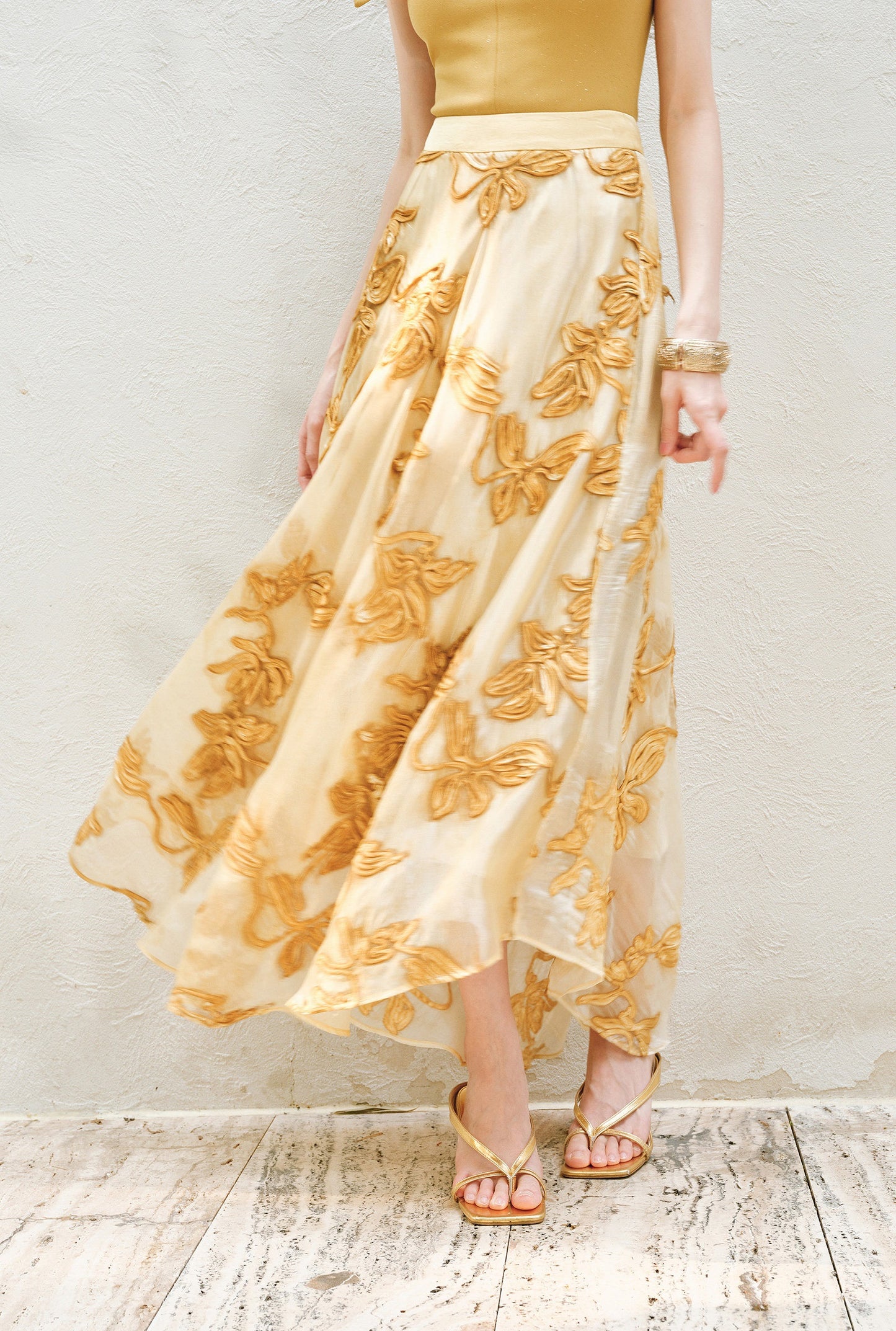 WANGXO | Flower Detailing on a Gorgeous Large A-Line Swing Skirt -SENA